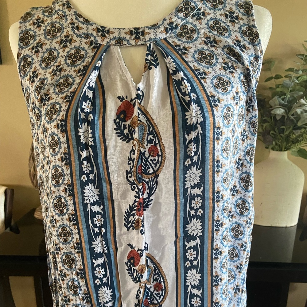 Xhilaration Sleeveless Top Blouse Blue Orange Mustard Yellow XXL